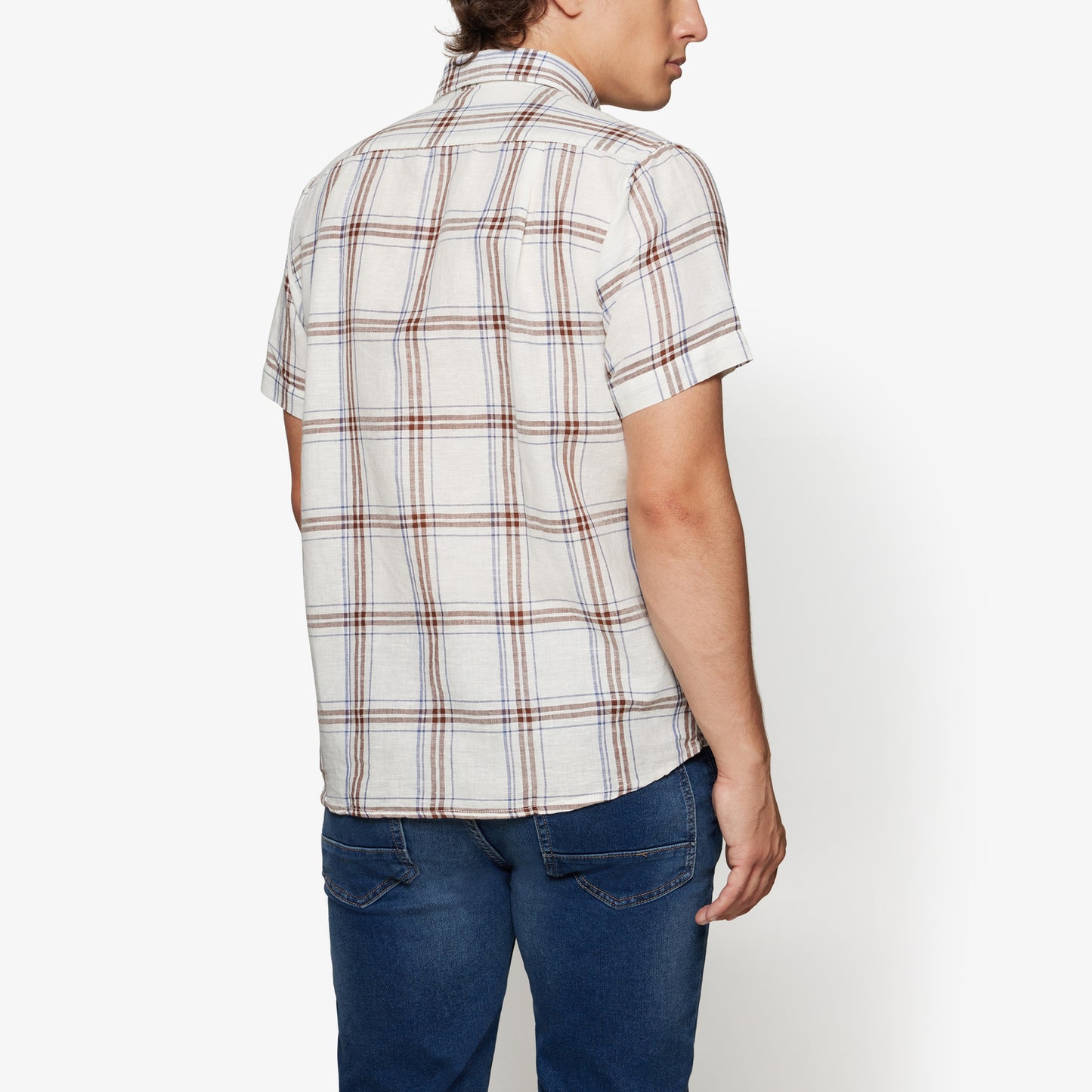 HuginSi Lin Check S/S Shirts - Ivory Cream