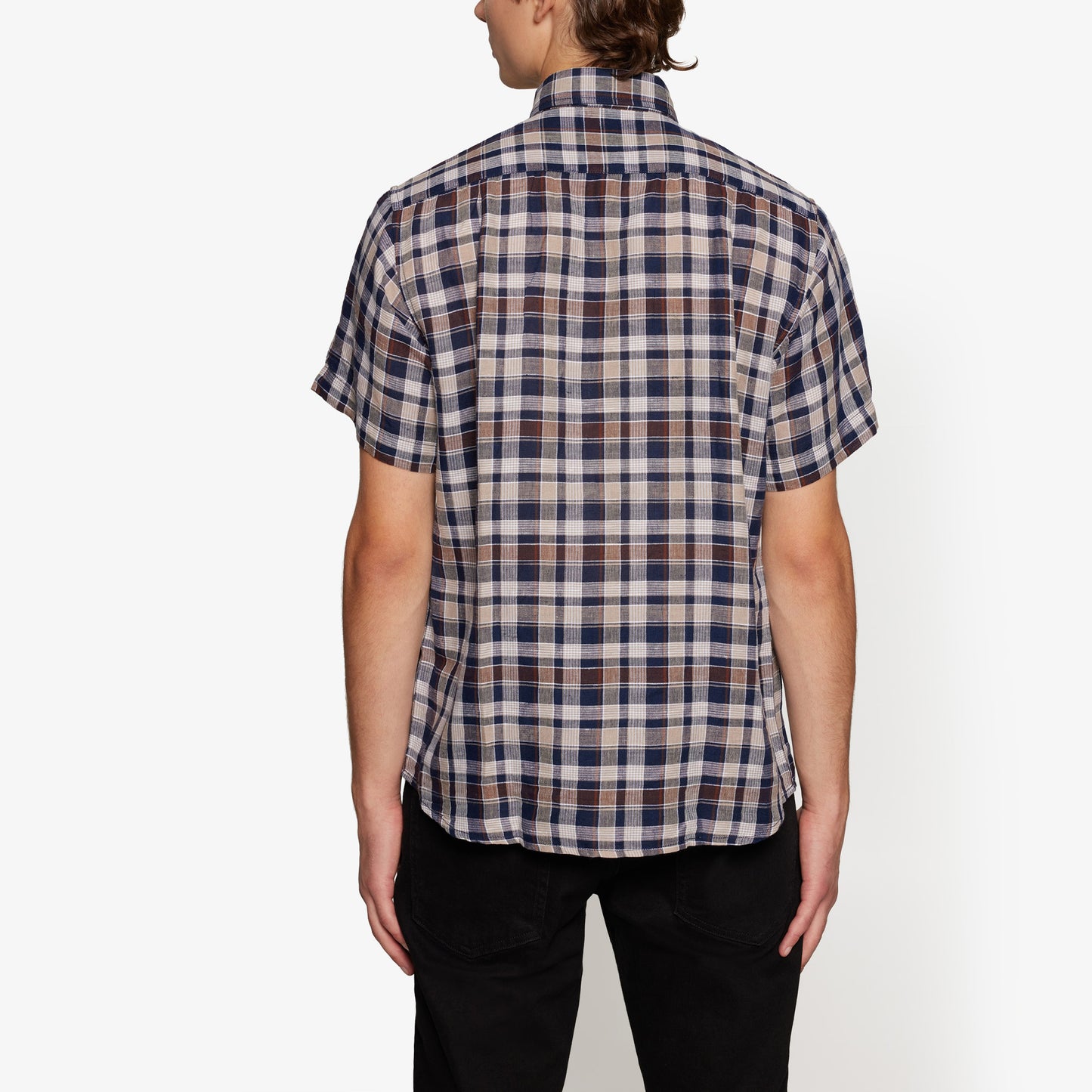 HuginSi Lin Check S/S Shirts - Blue Captain