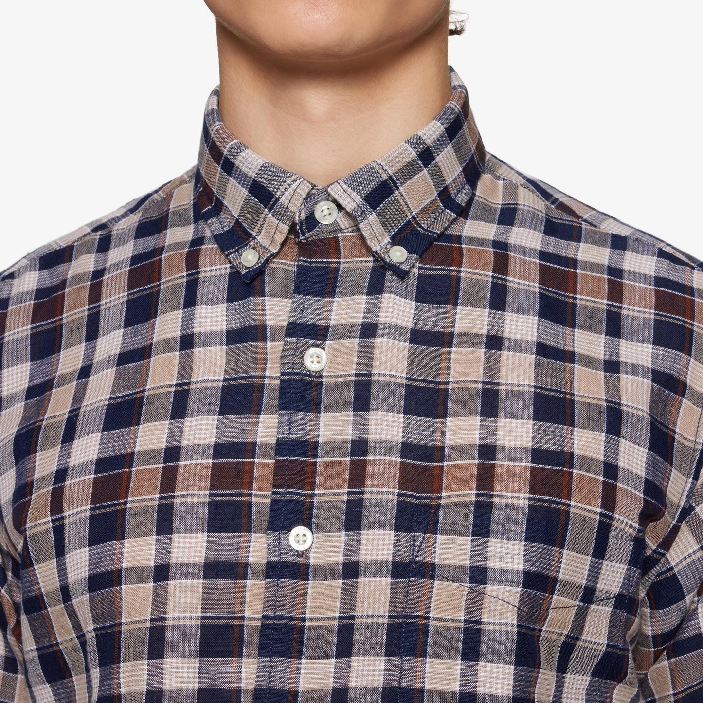 HuginSi Lin Check S/S Shirts - Blue Captain