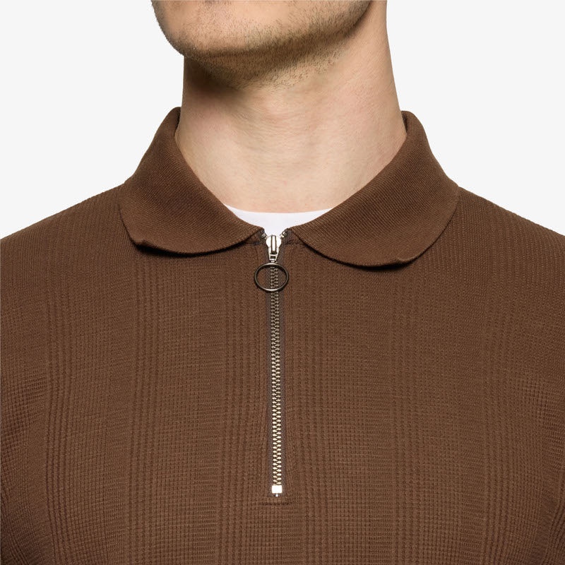 PittSi Structured Zip Polo - Cocoa Brown