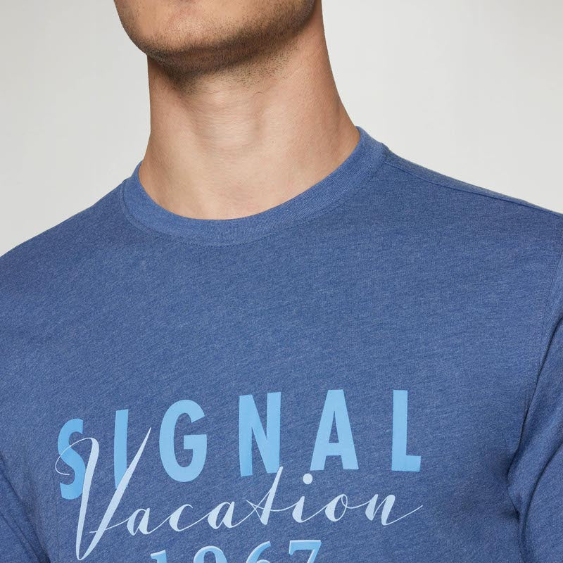 FinnSi Front Print Tee + - True Blue Melange