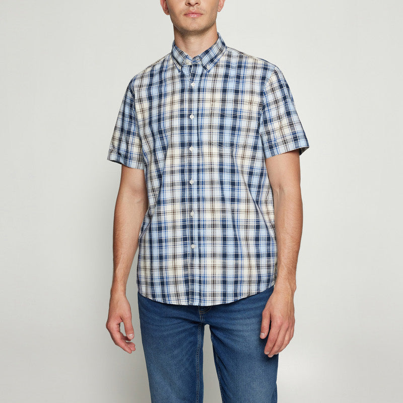 GianSi Slub Check SS - Blue Captain