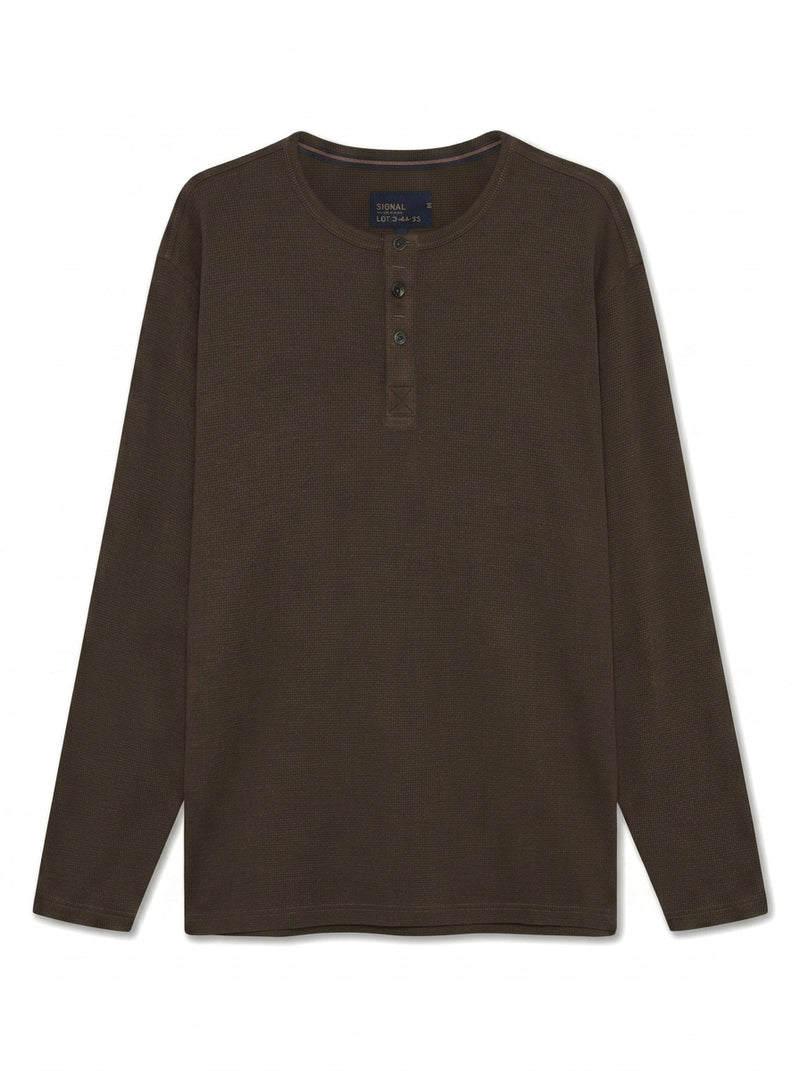 13632 FredSi Waffle Tee LS - Brown Coffee