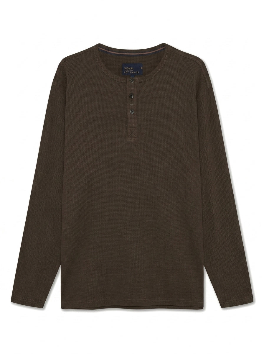 13632 FredSi Waffle Tee LS - Brown Coffee