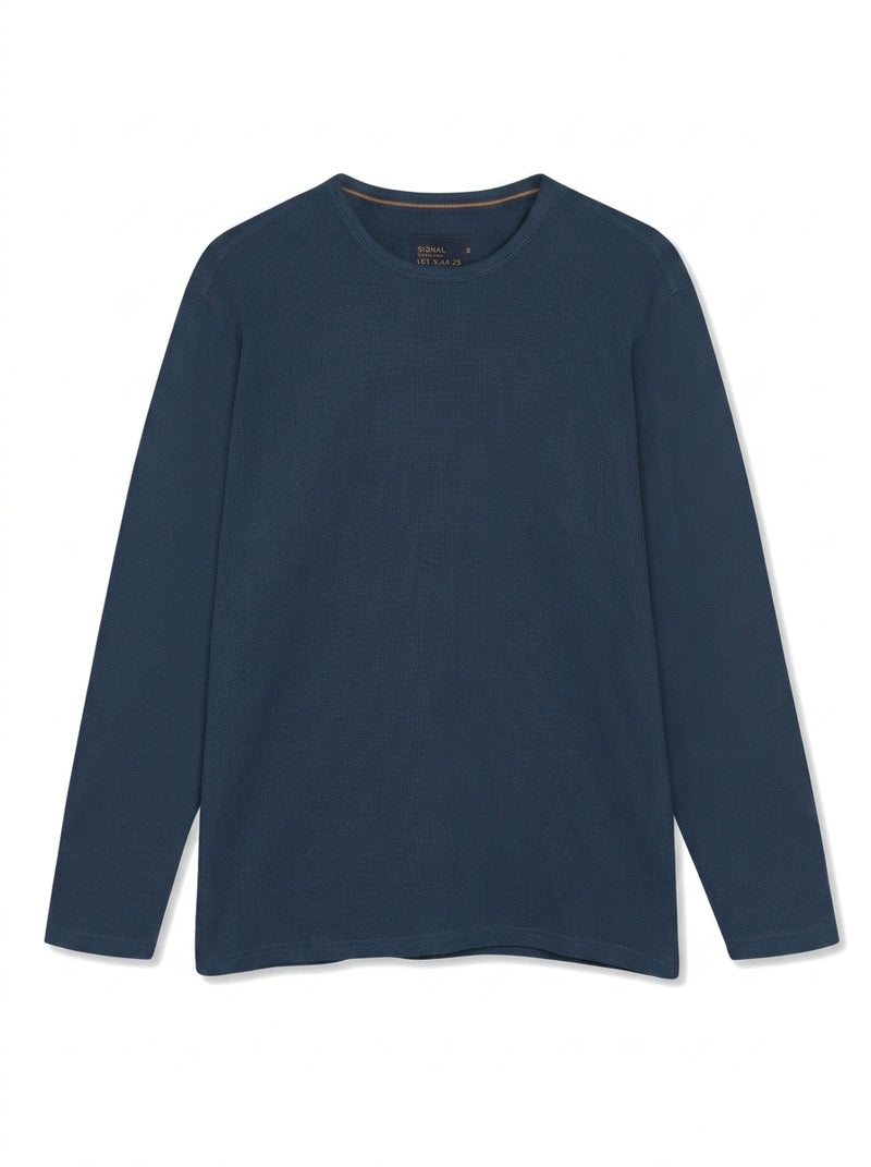 13632 FredSi Waffle Tee LS - Deep Marine