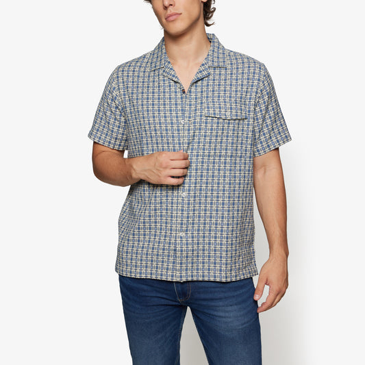 HarrySi Rough Check S/S Shirts - Blue Gray