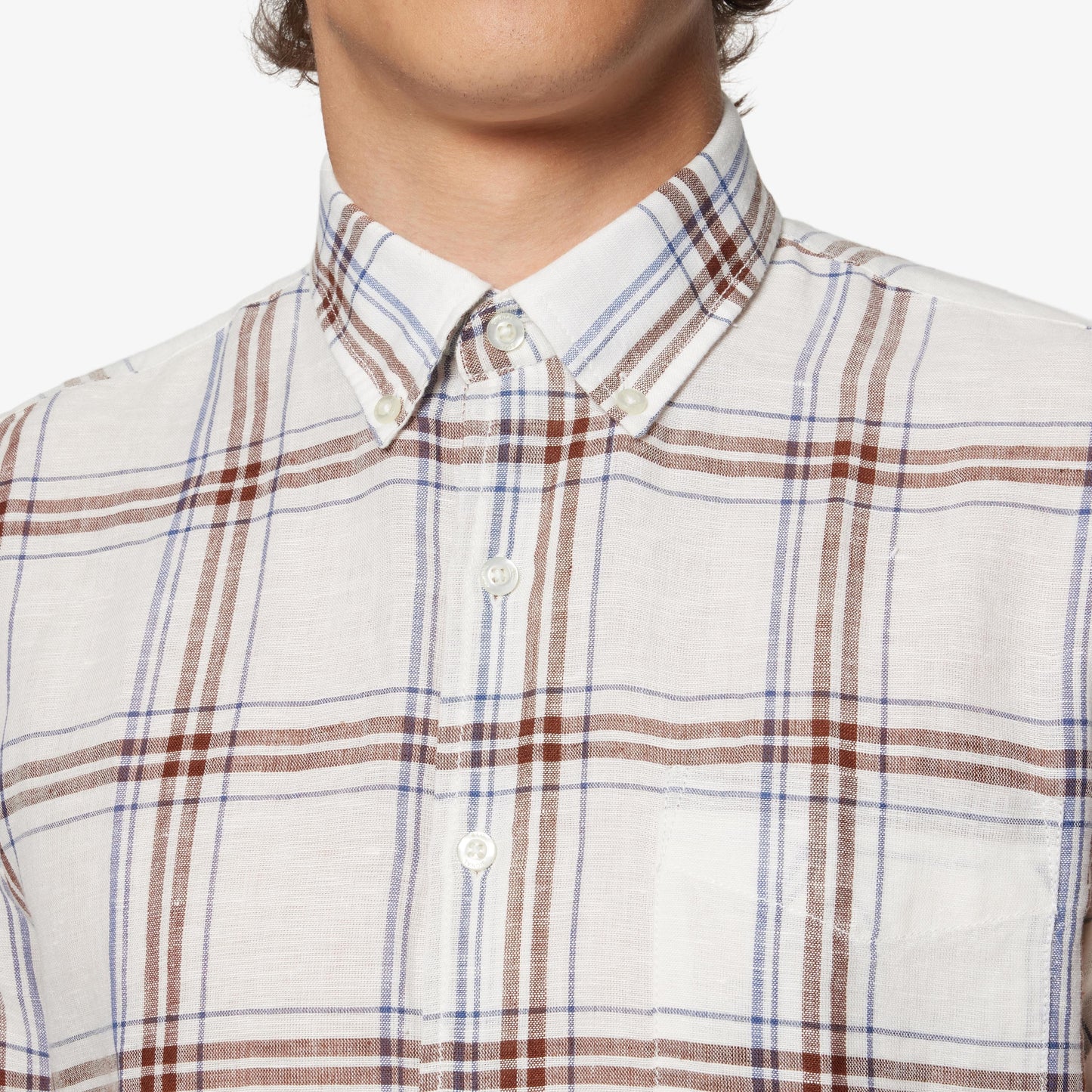 HuginSi Lin Check S/S Shirts - Ivory Cream
