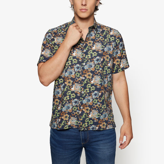 HugoSi Lin Flower S/S Shirts - Blue Captain