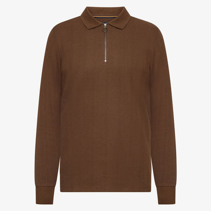 PittSi Structured Zip Polo - Cocoa Brown