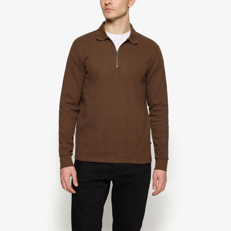 PittSi Structured Zip Polo - Cocoa Brown