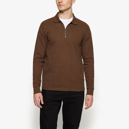 PittSi Structured Zip Polo - Cocoa Brown