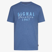 FinnSi Front Print Tee + - True Blue Melange