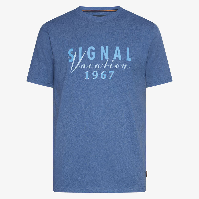 FinnSi Front Print Tee + - True Blue Melange
