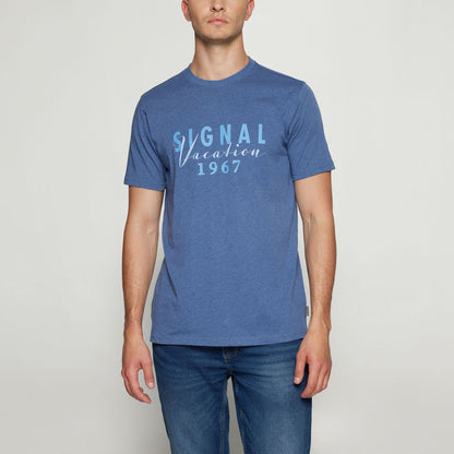 FinnSi Front Print Tee + - True Blue Melange