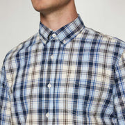 GianSi Slub Check SS - Blue Captain