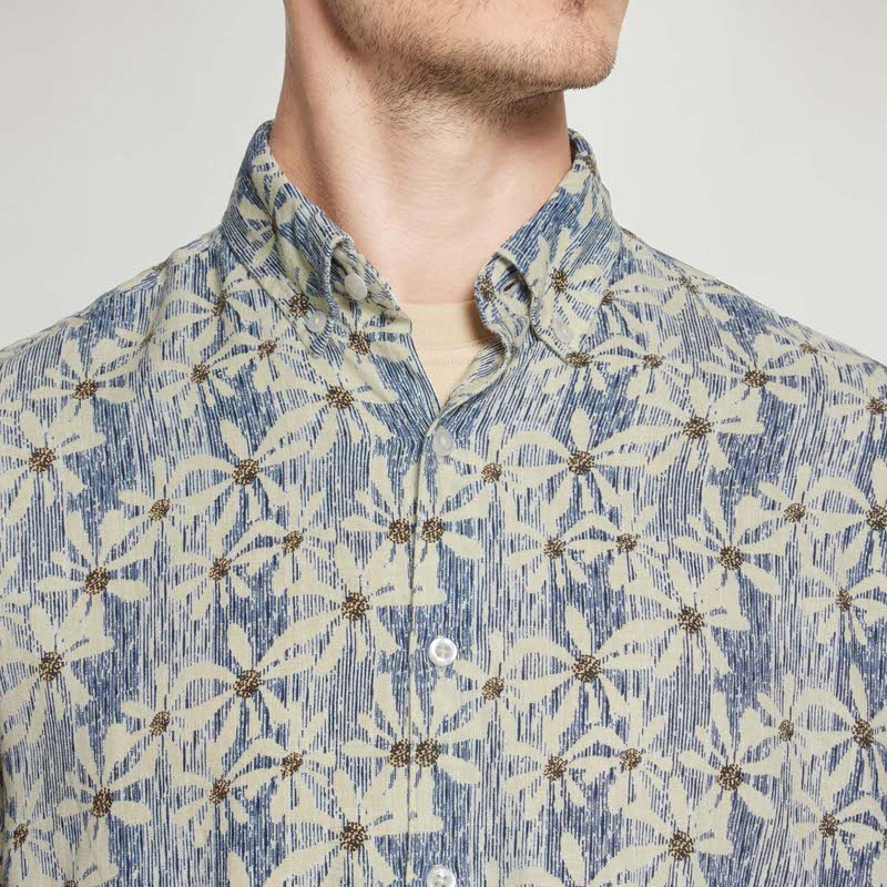 GusSi Linen/cotton Print - Blue Captain